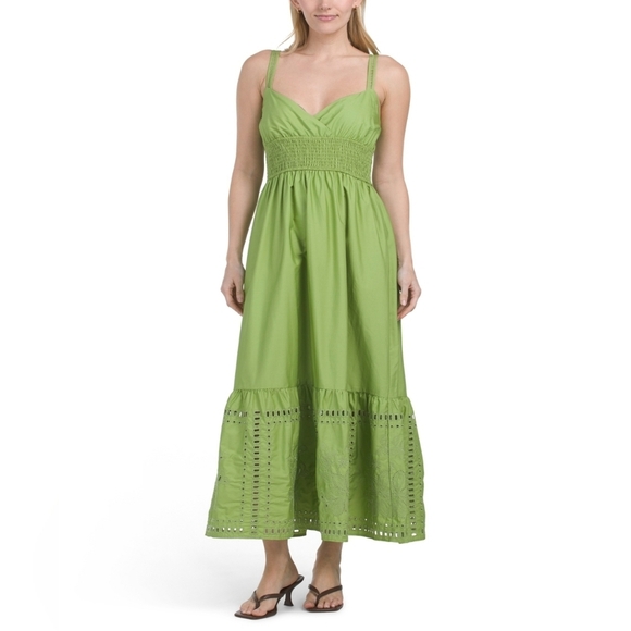 🔹️Calypso St. Barth🔹️ Lime Green Sleeveless Embroidered Eyelet Maxi Dress - Picture 2 of 3